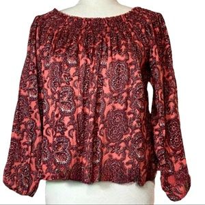 Hollister On or Off The Shoulder Elastic Neck Boho Floral Print Top Size Large